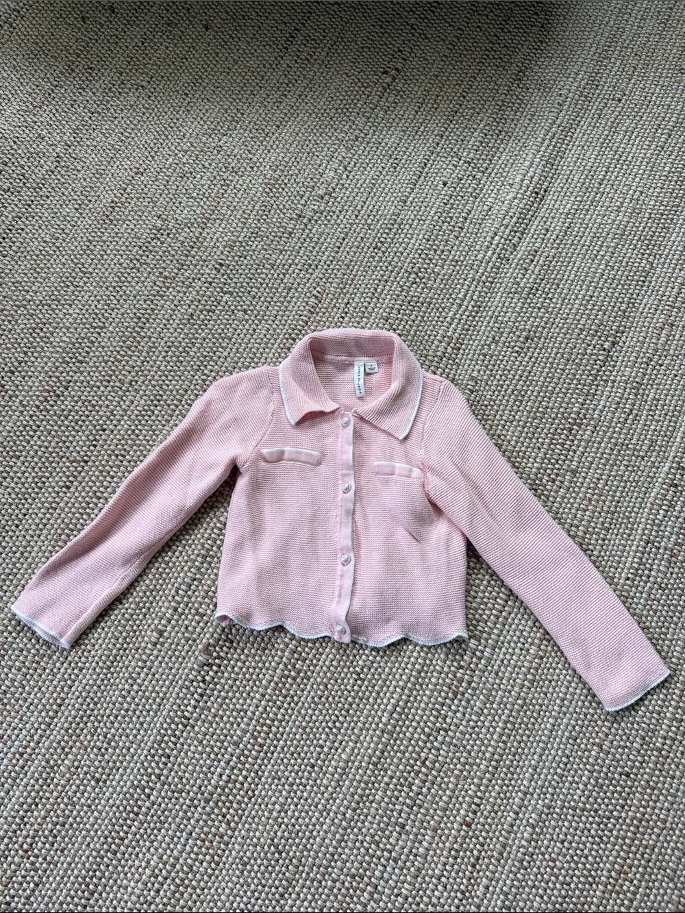 Janie and Jack Pink Knit Cardigan with White Trim